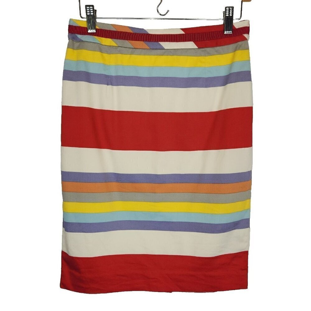 Boden Striped Modern Pencil Skirt 4 Petite Multicolor Lined Poplin‎ Knee Length